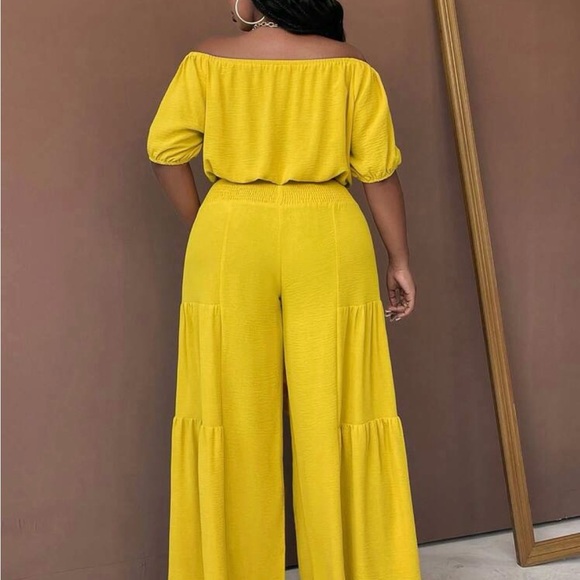 Yellow Two-Piece Wide Leg BoHo Pants Set - Picture 3 of 3